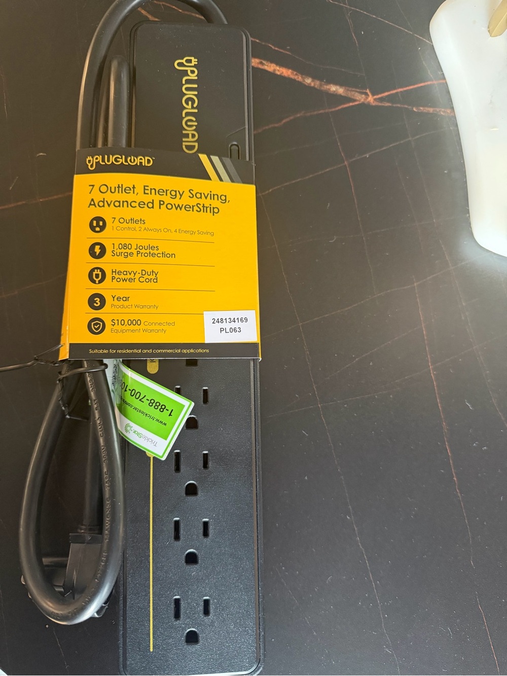 7-Outlet Black Energy-Saving Surge Protector Power Strip